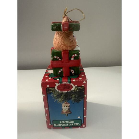 VTG River Grove Porcelain Christmas Cat Bell Ornament Tree - Picture 6 of 7